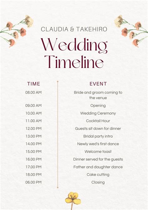 Wedding Weekend Itinerary Template