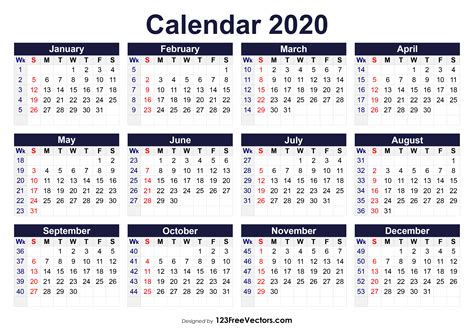 Week No Calendar 2020