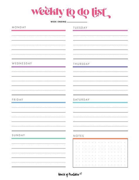 Week To Do List Template