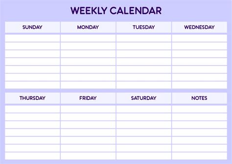 Weekly Calendar Printable Template
