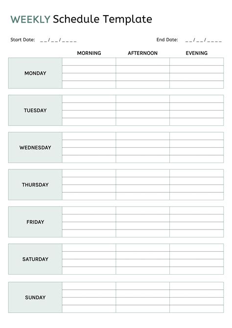 Weekly Daily Schedule Template