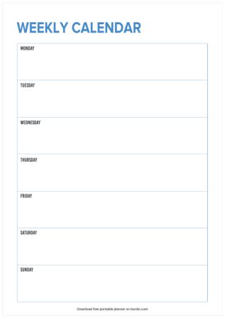 Weekly Free Printable Calendar