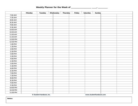 Weekly Hourly Schedule Printable