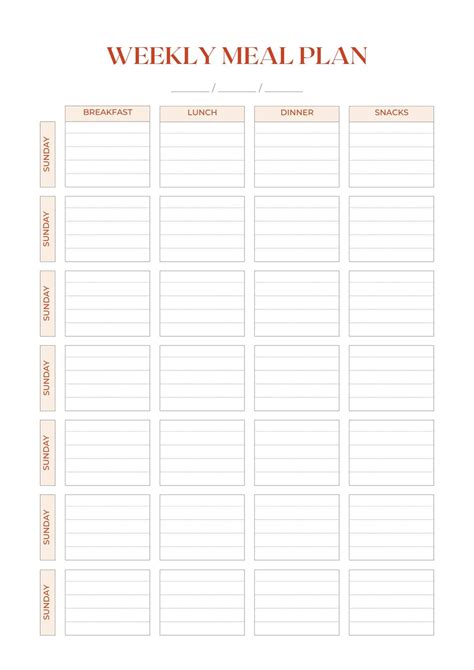 Weekly Menu Template Free