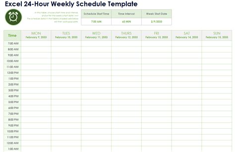 Weekly Schedule Template By Hour