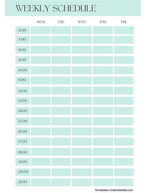 Weekly Schedule Template With Hours