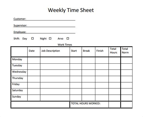 Weekly Time Sheet Template