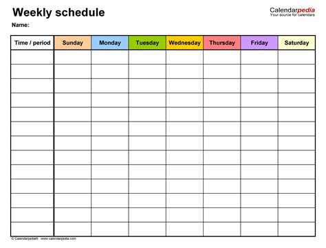 Weekly Timetable Printable