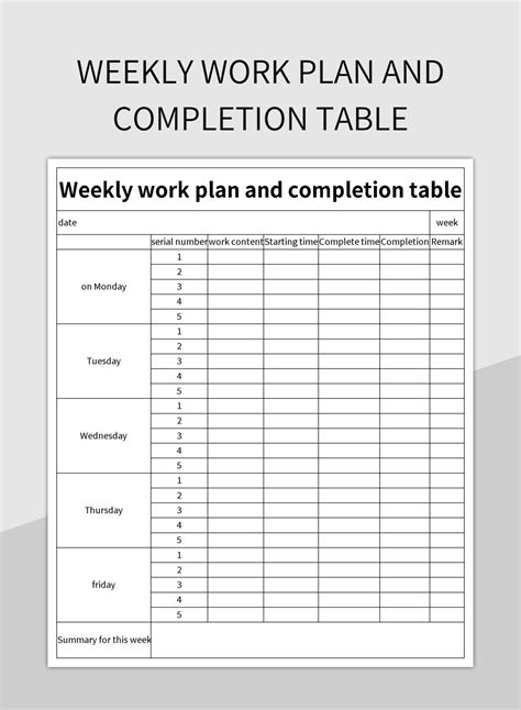 Weekly Work Plan Template