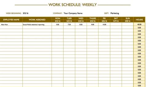 Weekly Work Schedule Template Excel