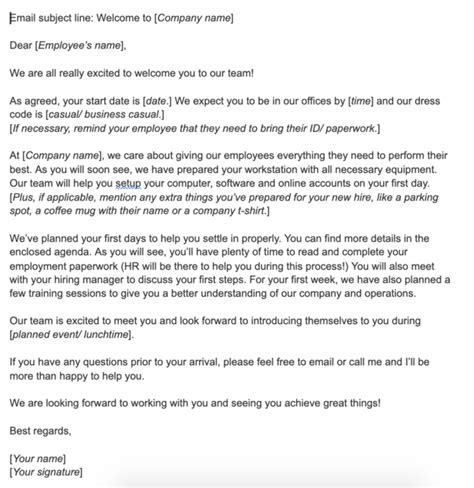 Welcome Email Template For New Employee