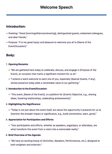 Welcome Speech Template