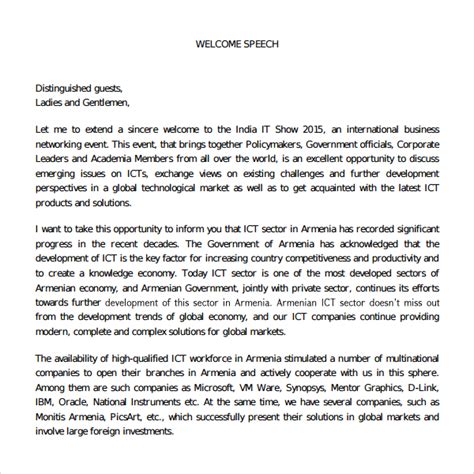 Welcome Speech Template Sample
