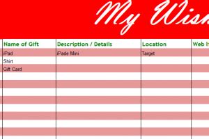 Wish List Template Excel