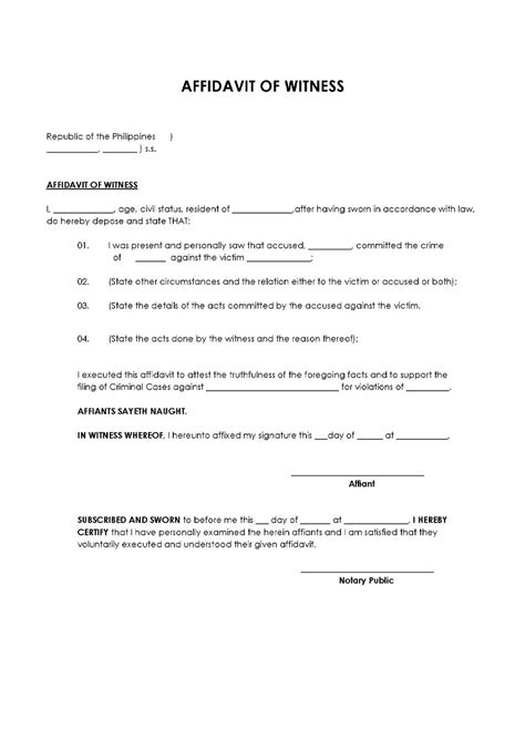 Witness Affidavit Template