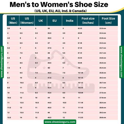 Women Shoe Size Chart To Men