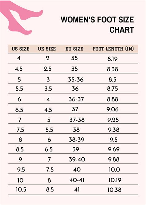 Womens Foot Size Chart