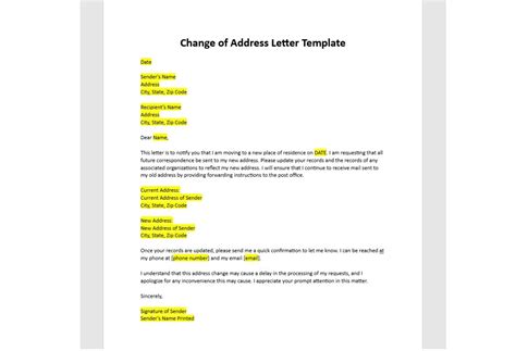 Word Change Of Address Template