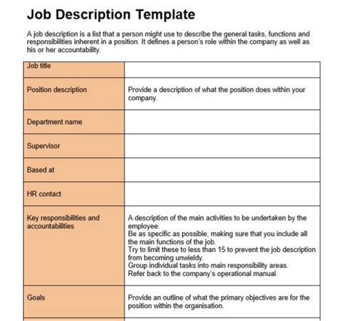 Word Job Description Template