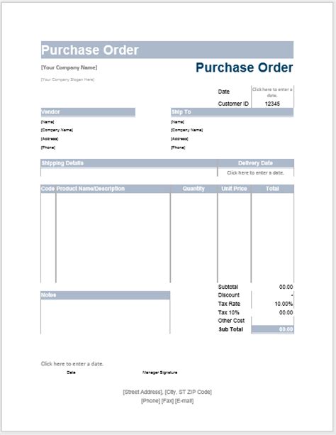 Word Purchase Order Template