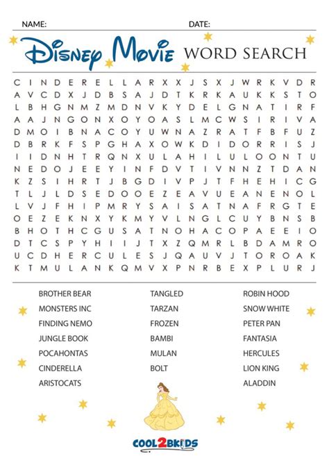 Word Search Disney Printable