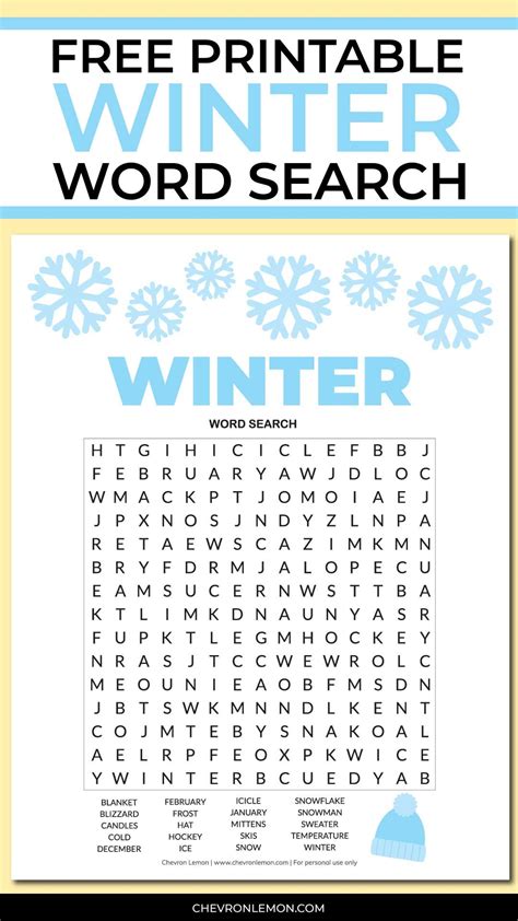 Word Search Winter Printable