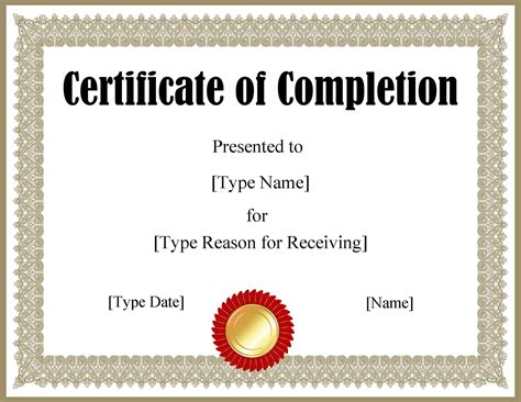 Word Template Certificate Of Completion