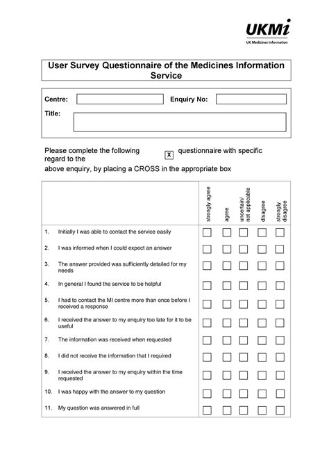 Word Template For Questionnaire