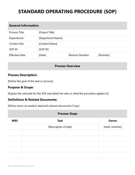 Word Templates For Standard Operating Procedures