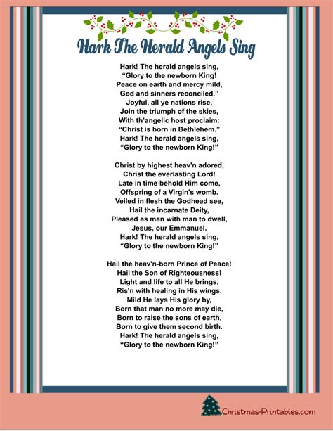 Words To Hark The Herald Angels Sing Printable