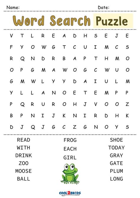 Wordsearch For Kindergarten Printable