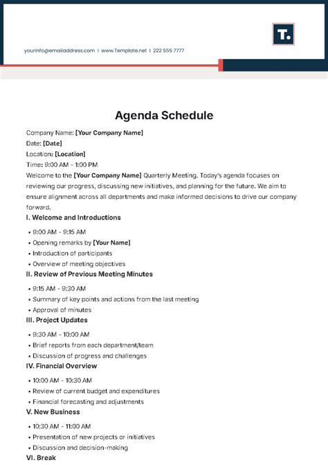 Work Agenda Template