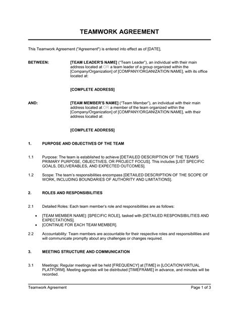 Work Agreement Template Free