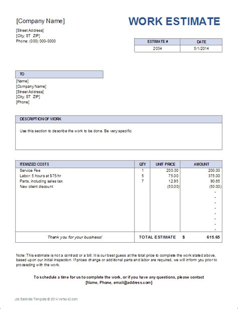Work Estimate Template