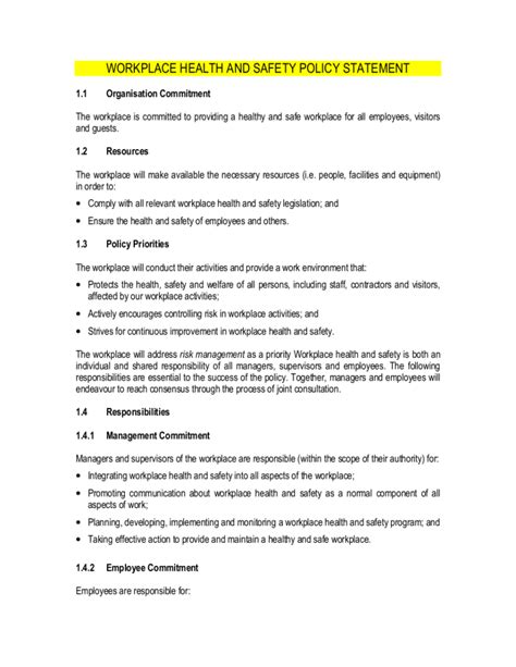 Work Health And Safety Policy Templates