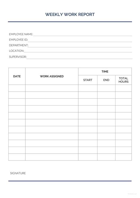 Work Report Template Word
