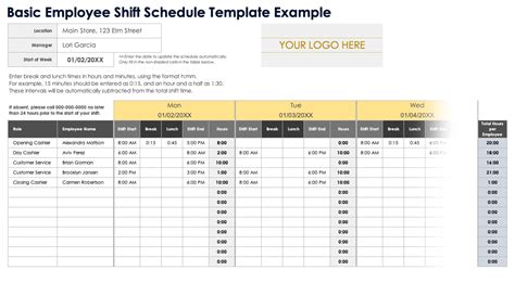 Work Shift Schedule Template