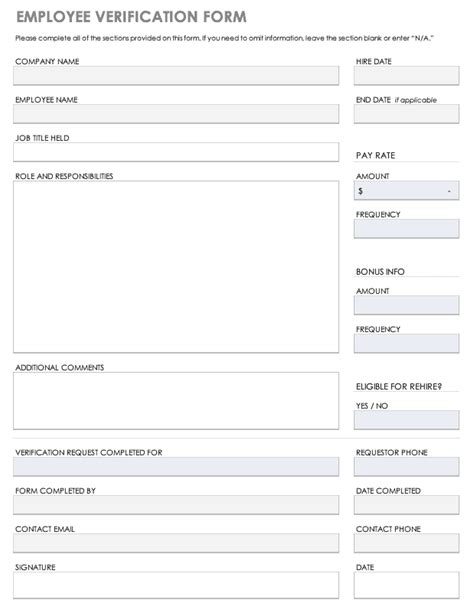 Work Verification Form Template