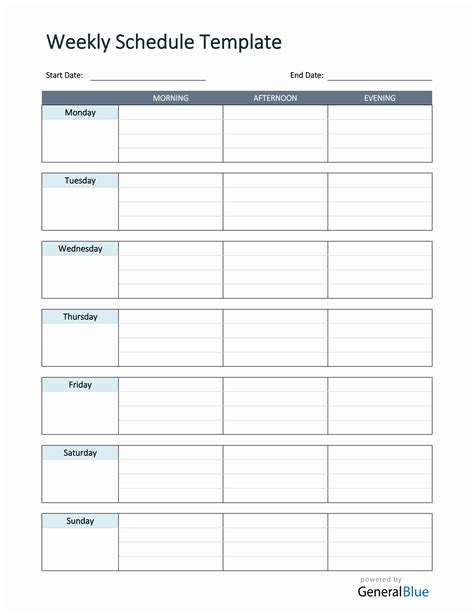 Work Week Schedule Template