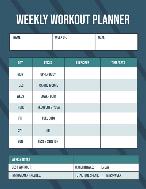 Workout Schedule Template Weekly
