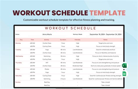 Workout Timetable Template