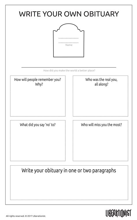 Write Your Own Obituary Template