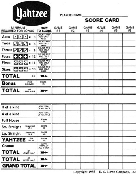Yahtzee Cards Printable