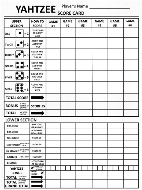 Yahtzee Score Pads Printable