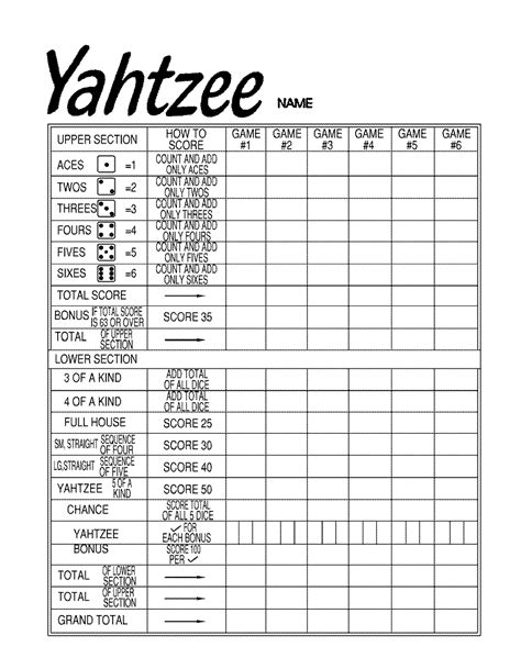 Yahtzee Sheets Printable