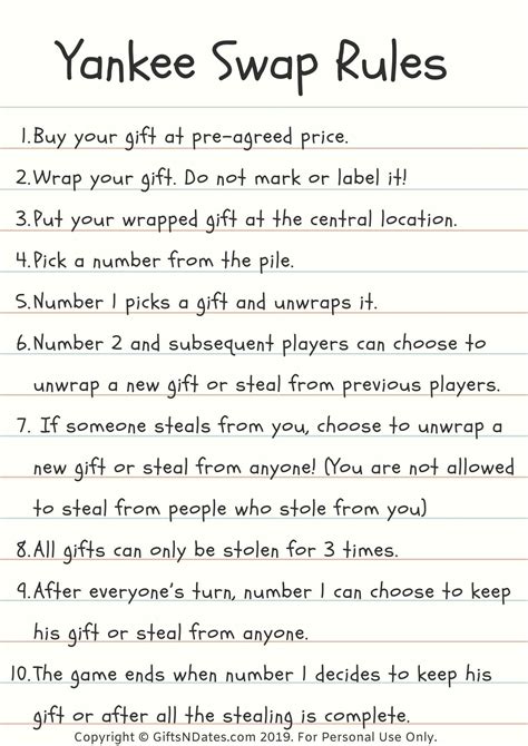 Yankee Swap Rules Printable