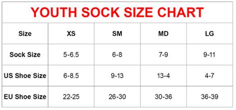 Youth Socks Size Chart
