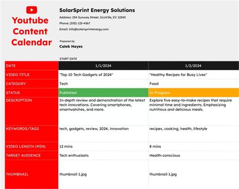 Youtube Content Calendar Template Google Sheets