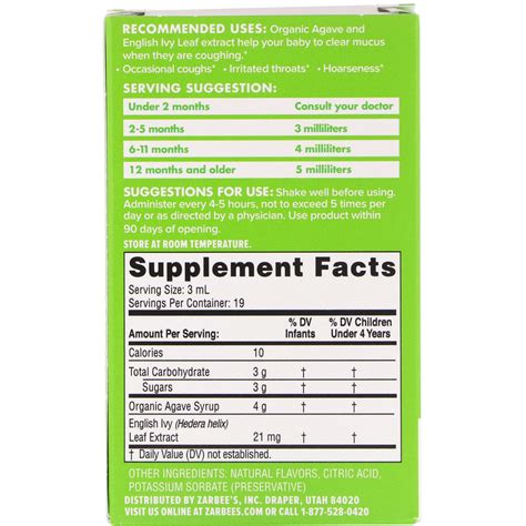 Zarbee's Dosage Chart
