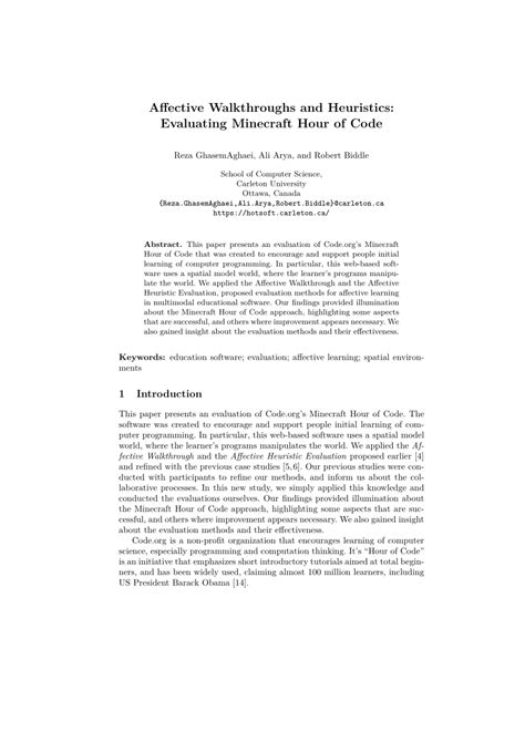 Affective Walkthroughs Evaluating Minecraft Hour Of Code